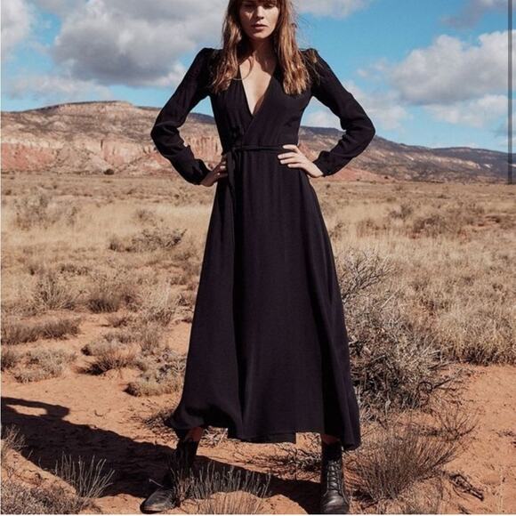 Christy Dawn Elsa Silk wrap Dress rare black silk long sleeve fall boho bohemian - Picture 2 of 12